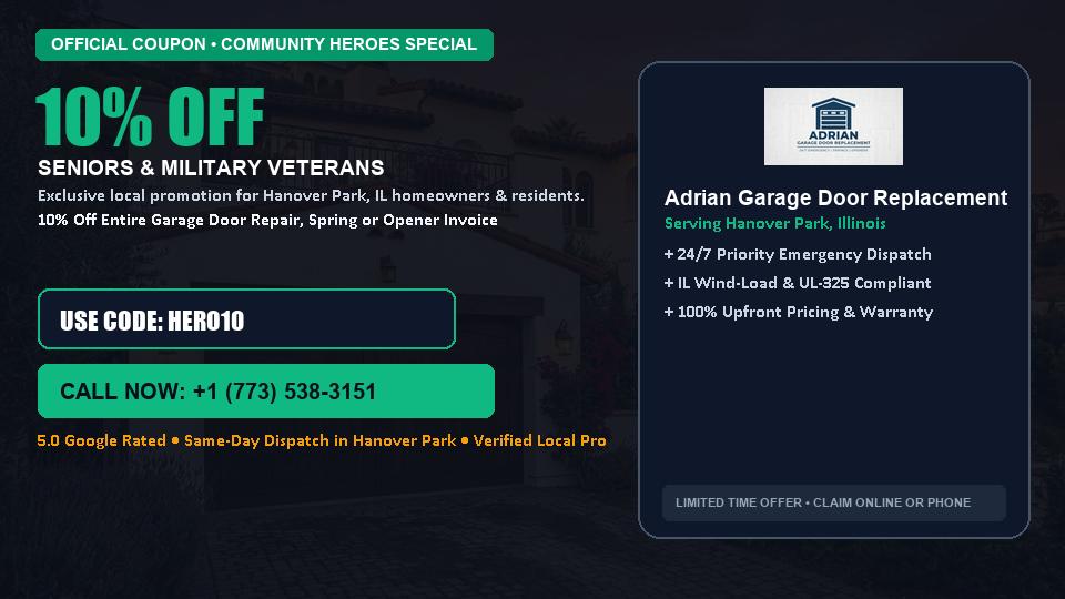 Adrian Garage Door Replacement 10% OFF Seniors & Military Veterans in Hanover Park, IL